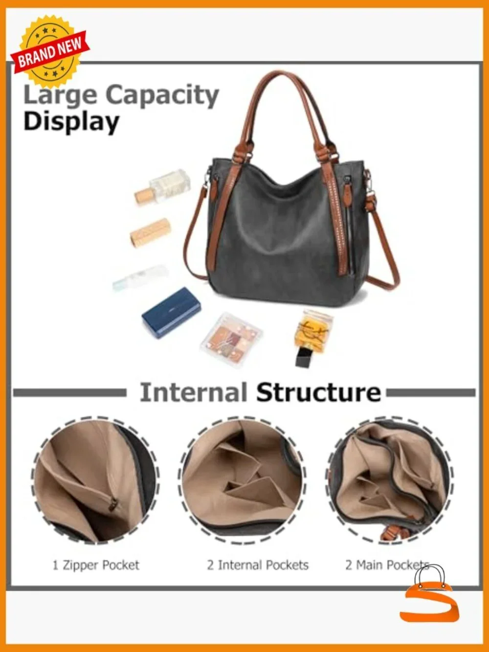 Large Vegan Leather Hobo Shoulder Bag Satchel Tote with Adjustable Strap